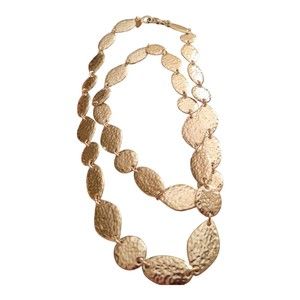 Long Hammered Bright Shiny Silvertone Necklace 34" Signed T